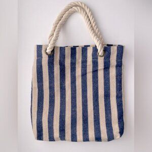 Beach or Pool Tote Bag Navy and Tan Stripe Handbag